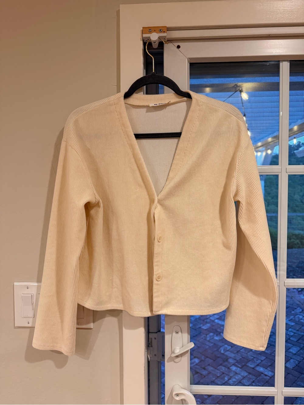 Cream Ribbed Button-Front Cardigan